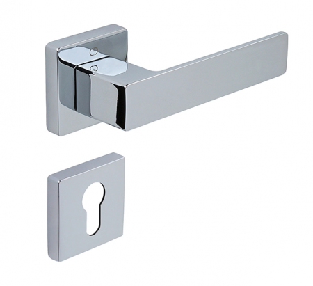 Manere usa cu cilindru - Cube - Set maner usa cu cilindru, cu rozeta patrata, finisaj crom lucios CB