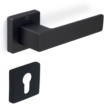Manere usa cu cilindru - Cube - Set maner usa cu cilindru, cu rozeta patrata, finisaj negru mat CB