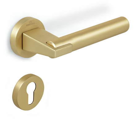 Manere usa cu cilindru - Dora Smooth - Set maner usa cu cilindru, cu rozeta rotunda, finisaj alama satin CB