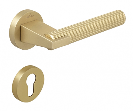 Manere usa cu cilindru - Dora Straight - Set maner usa cu cilindru, cu rozeta rotunda, finisaj alama satin CB