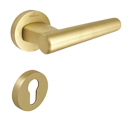Manere usa cu cilindru - Fugi Smooth - Set maner usa cu cilindru, cu rozeta rotunda, finisaj alama satin CB