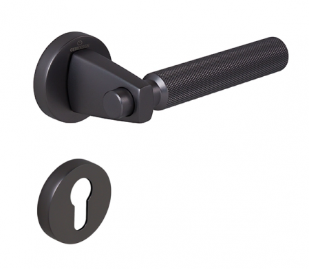 Manere usa cu cilindru - Hana Knurling - Set maner usa cu cilindru, cu rozeta rotunda, finisaj negru gun metal CB