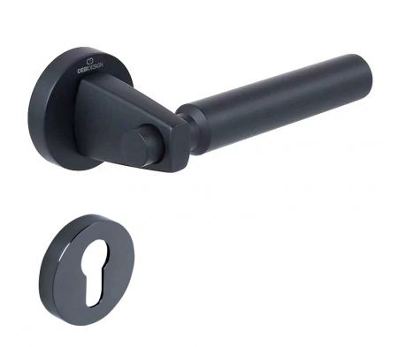 Manere usa cu cilindru - Hana Smooth - Set maner usa cu cilindru, cu rozeta rotunda, finisaj negru gun metal CB
