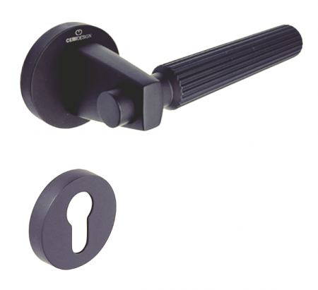 Manere usa cu cilindru - Hana Straight - Set maner usa cu cilindru, cu rozeta rotunda, finisaj negru gun metal CB