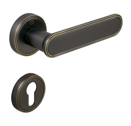 Manere usa cu cilindru - Kaf Striped - Set maner usa cu cilindru, cu rozeta rotunda, finisaj bronz invechit CB