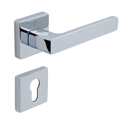 Manere usi - Leta - Set maner usa cu cilindru, cu rozeta patrata, finisaj crom lucios CB