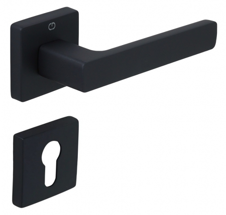 Manere usa cu cilindru - Leta - Set maner usa cu cilindru, cu rozeta patrata, finisaj negru mat CB