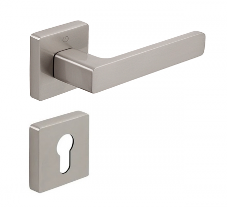 Manere usi - Leta - Set maner usa cu cilindru, cu rozeta patrata, finisaj nichel satin CB