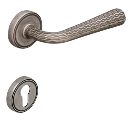 Manere usa cu cilindru - Lina - Set maner usa cu cilindru, cu rozeta rotunda, finisaj argint antichizat CB