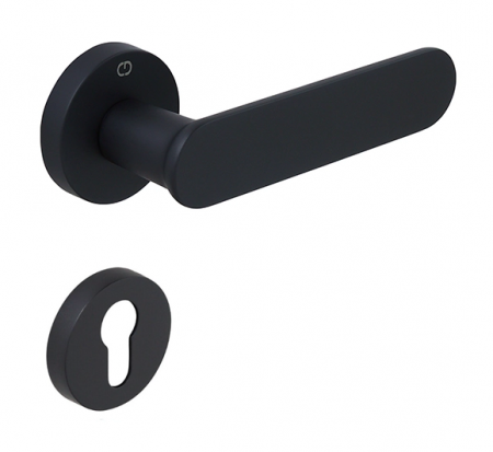 Manere usa cu cilindru - Ova - Set maner usa cu cilindru, cu rozeta rotunda, finisaj negru mat CB