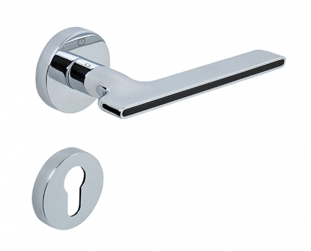 Manere usi - Set maner usa cu cilindru Zara, cu rozeta rotunda, finisaj crom lucios CB