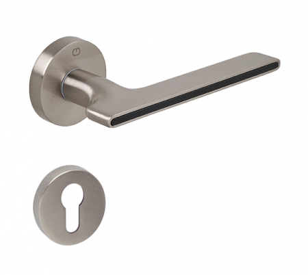 Manere usa cu cilindru - Zara - Set maner usa cu cilindru, cu rozeta rotunda, finisaj nichel satin CB