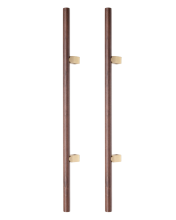Mânere & Accesorii uși - Kumo Wood Big One - Set manere spatiale double, finisaj nuc / alama periata, L:1596 mm