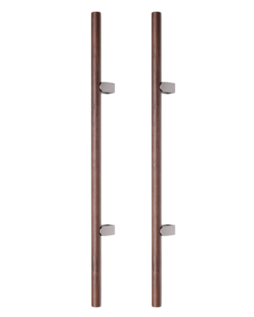 FERONERIE ȘI ACCESORII UȘI - Set manere spatiale double Kumo Wood Big One, finisaj nuc / otel inoxidabil, L:1596 mm