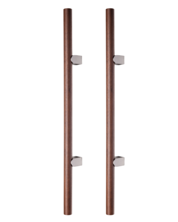 FERONERIE ȘI ACCESORII UȘI - Set manere spatiale double Kumo Wood Big One, finisaj nuc / otel inoxidabil, L:878 mm
