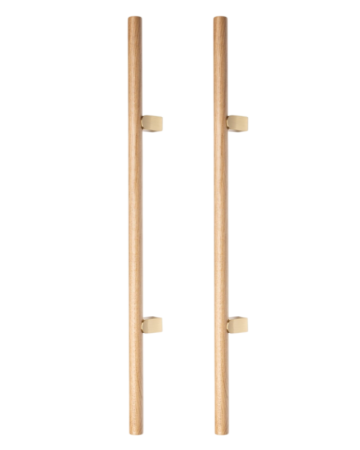 FERONERIE ȘI ACCESORII UȘI - Set manere spatiale double Kumo Wood Big One, finisaj stejar / alama periata, L:1596 mm