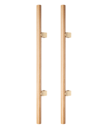 FERONERIE ȘI ACCESORII UȘI - Set manere spatiale double Kumo Wood Big One, finisaj stejar / alama periata, L:878 mm