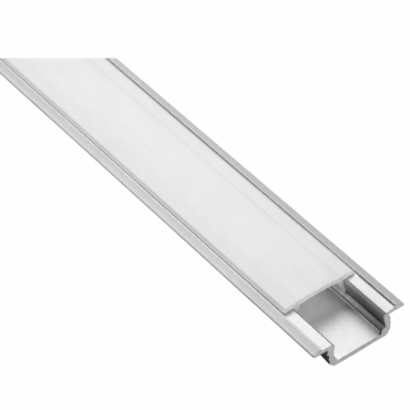 Sisteme LED pentru mobilă - Set profil LED încastrat Glax GTV, din aluminiu, argintiu, cu guler lateral și dispersor alb mat, 2 m