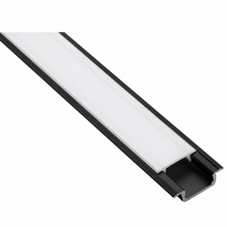 Profil bandă led - Set profil LED încastrat Glax GTV, din aluminiu, negru mat, cu guler lateral și dispersor alb mat, 2 m