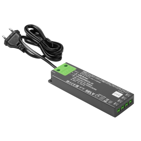 Transformatoare LED - Transformator Easy Click GTV pentru bandă LED, 20W, 24V, IP20, 4 ieșiri Mini AMP, cablu 1,5 m