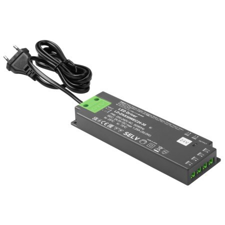 Transformatoare LED - Transformator Easy Click GTV pentru bandă LED, 30W, 24V, IP20, 6 ieșiri Mini AMP, cablu 1,5 m