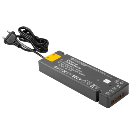 Transformatoare LED - Transformator Easy Click GTV pentru bandă LED, 60W, 12V, IP20, 6 prize Mini AMP, cablu 1,5 m