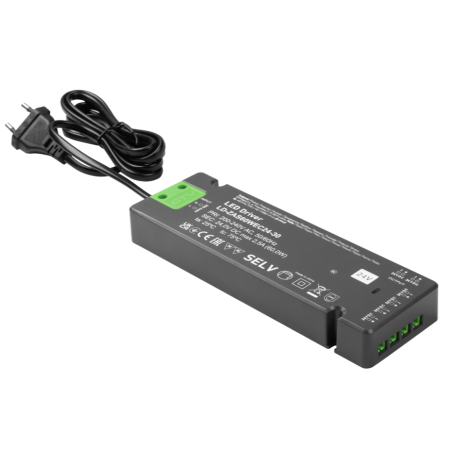 Transformatoare LED - Transformator Easy Click GTV pentru bandă LED, 60W, 24V, IP20, 6 ieșiri Mini AMP, cablu 1,5 m