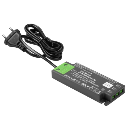 Transformatoare LED - Transformator Easy Click GTV pentru bandă LED, 9W, 24V, IP20, 3 ieșiri Mini AMP, cablu 1,5 m