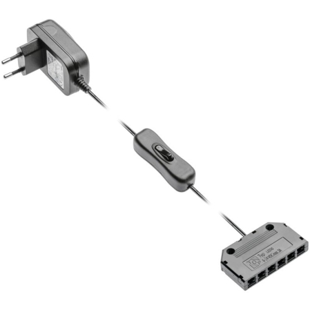 Transformator bandă led - Set transformator GTV pentru bandă LED, 12W, 12V, IP20, cu întrerupător și distribuitor 6 x Mini AMP