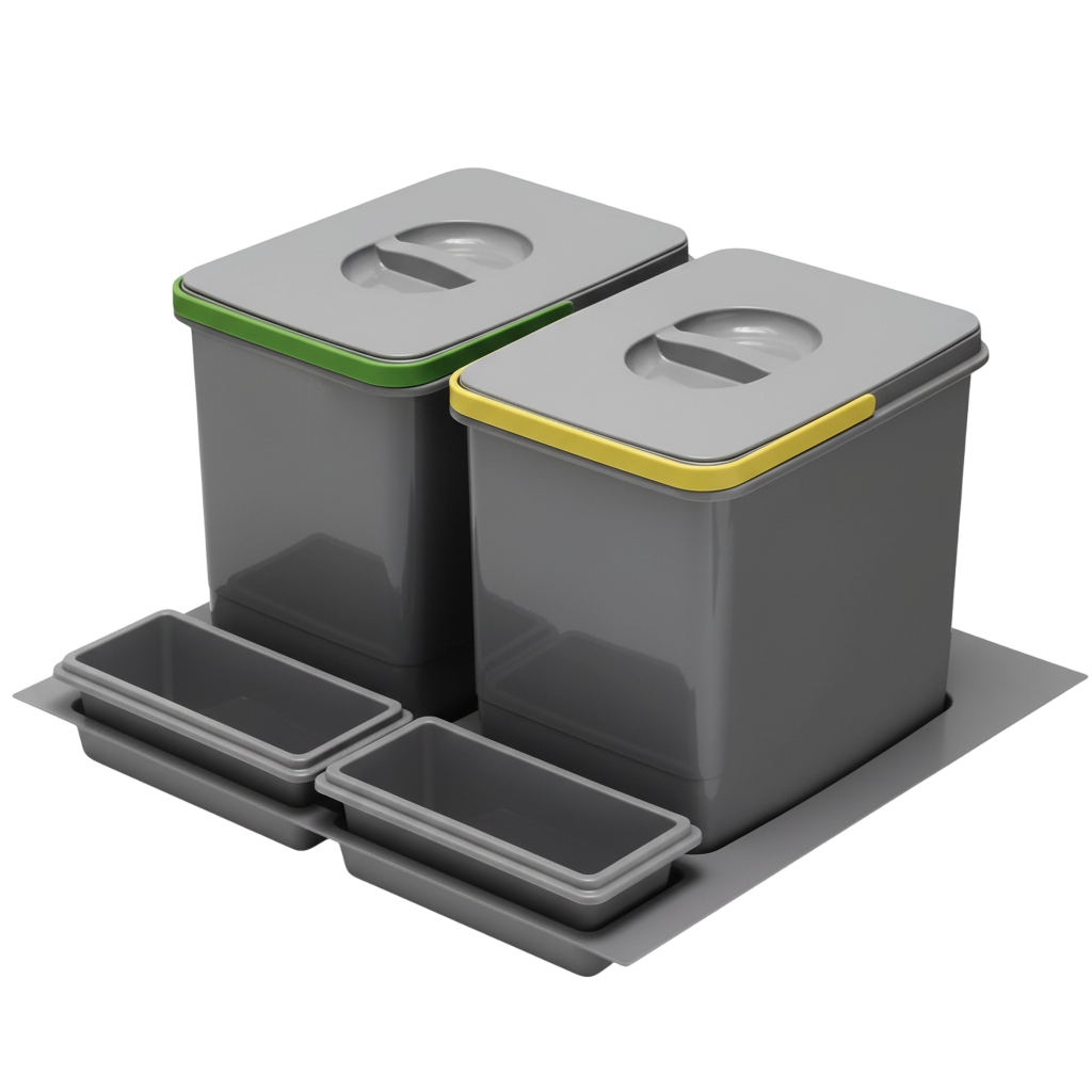 Praktico Orion - Coș de gunoi încorporabil în sertar, colectare selectivă, 2 recipiente, pentru corp de 600 mm, H: 230 mm [1]