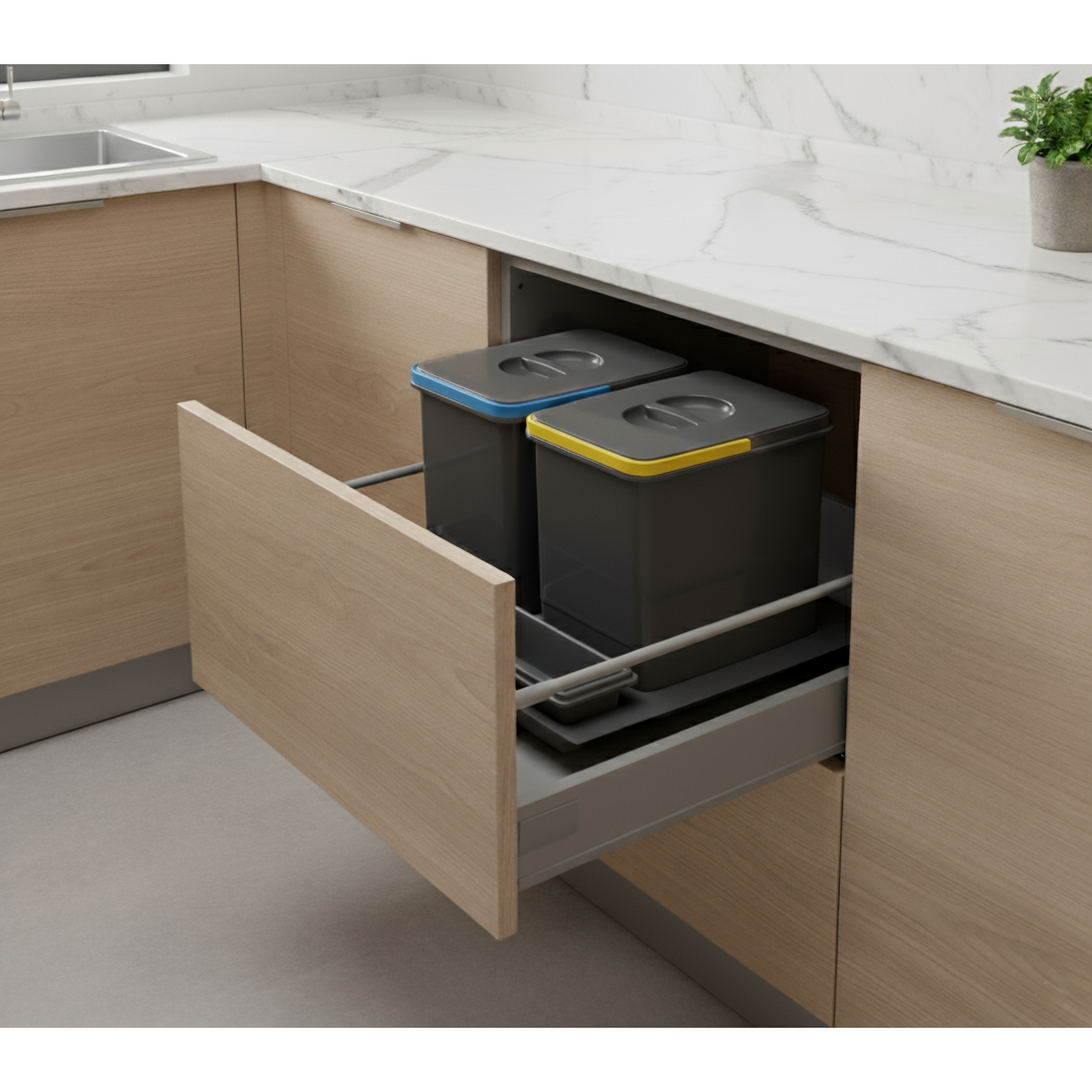 Praktico Orion - Coș de gunoi încorporabil în sertar, colectare selectivă, 2 recipiente, pentru corp de 600 mm, H: 300 mm [4]