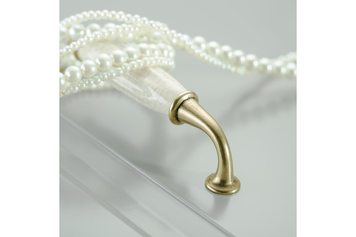 Maner vintage Alatri cu insertie ceramica alba, finisaj alama antichizata GT, L:144 mm [3]