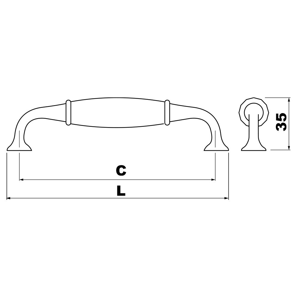 Maner vintage Alatri cu insertie ceramica alba, finisaj alama antichizata GT, L:144 mm [6]