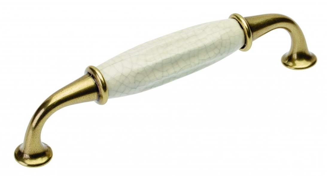 Maner vintage Alatri cu insertie ceramica alba, finisaj alama antichizata GT, L:144 mm [1]