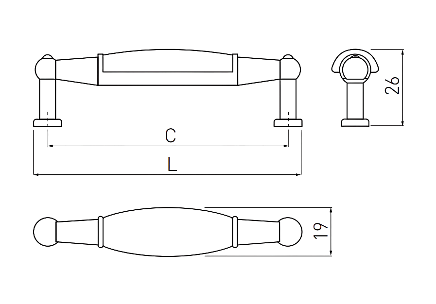 Maner vintage cu insertie ceramica si ornament, finisaj auriu antichizat GT, L:106 mm [5]