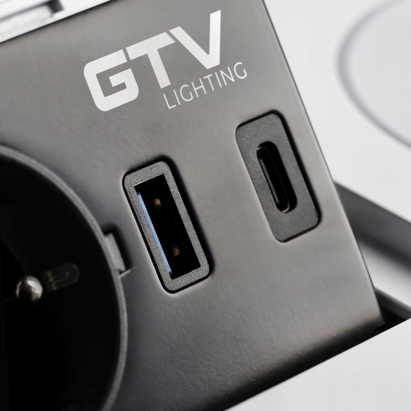 Priză încorporabilă în blat GTV Avaro Plus, încărcător wireless 5W, 1 priză Schuko, USB A + C, alb [6]