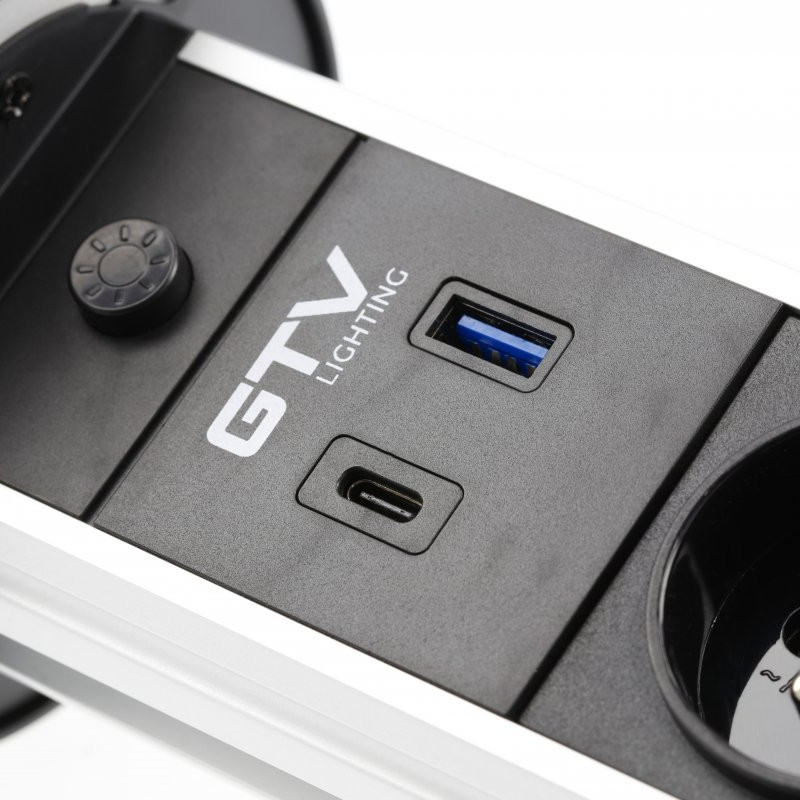 Priză încorporabilă în blat GTV Camino, încărcător wireless 10W, 2 prize Schuko, USB A + C, alb, D:80 mm [7]