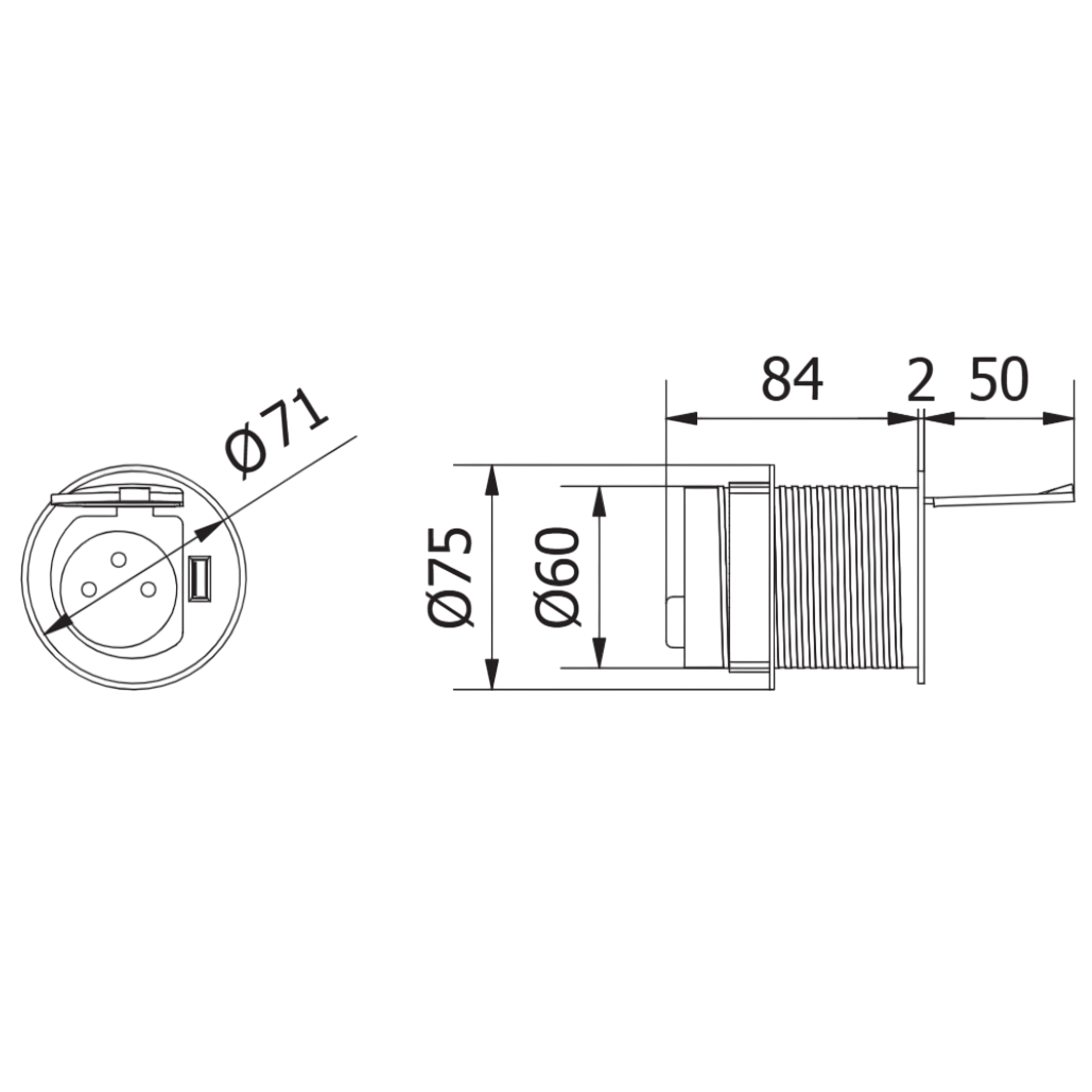 Charger Mini – Priză încorporabilă în blat, cu priză Schuko și port de încărcare USB tip A, finisaj aluminiu [4]