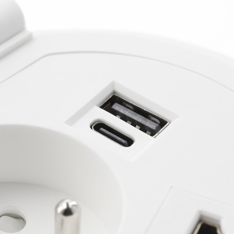 Priză încorporabilă în blat GTV Charger Plus, încărcător wireless 5W, 1 priză Schuko, USB A + C, HDMI, RJ45, alb, D:80 mm [4]
