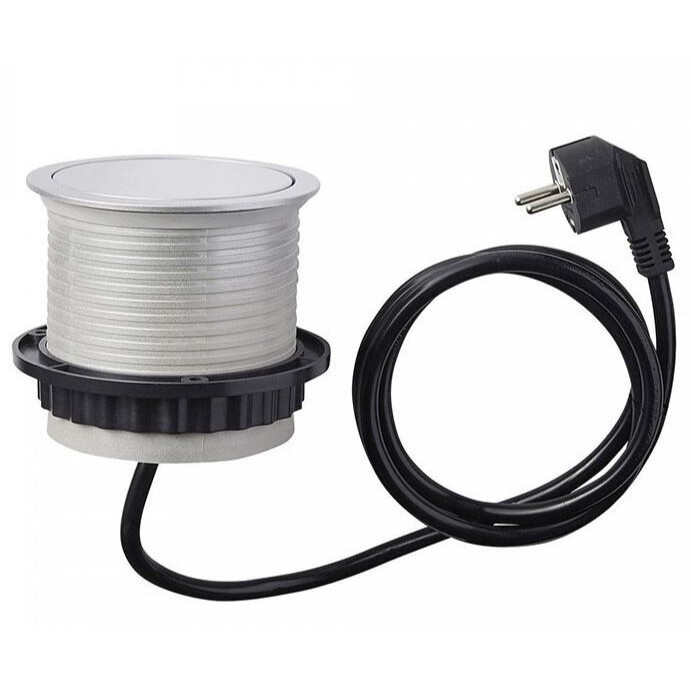 Priză încorporabilă în blat GTV Comfort, 3 prize Schuko, 2 x USB A, aluminiu, D:100 mm [2]