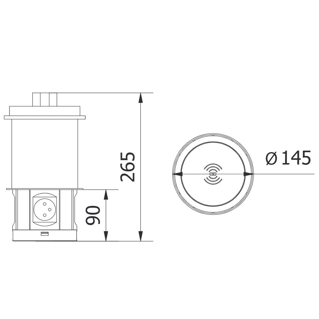 Comfort Plus GTV - Priză încorporabilă în blat, încărcător wireless 5W, 4 prize Schuko, 2 x USB A, 2 x RJ45, negru, D: 120 mm [6]