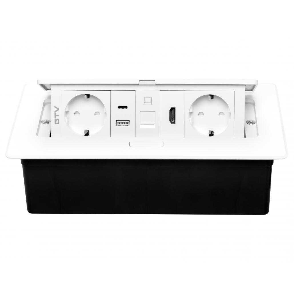 Multi Soft - Priza incorporabila in blat, cu 2 prize Schuko, 2 porturi incarcare USB tip A + C, 1 port HDMI si 1 port RJ45, finisaj alb [5]