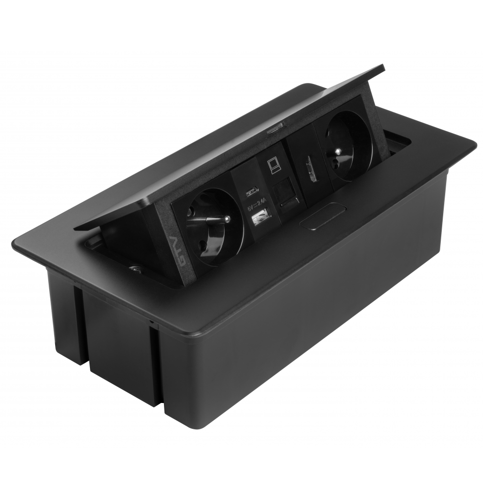 Multi Soft – Priză încorporabilă în blat, cu 2 prize Schuko, USB A + C, HDMI și RJ45, finisaj negru [6]