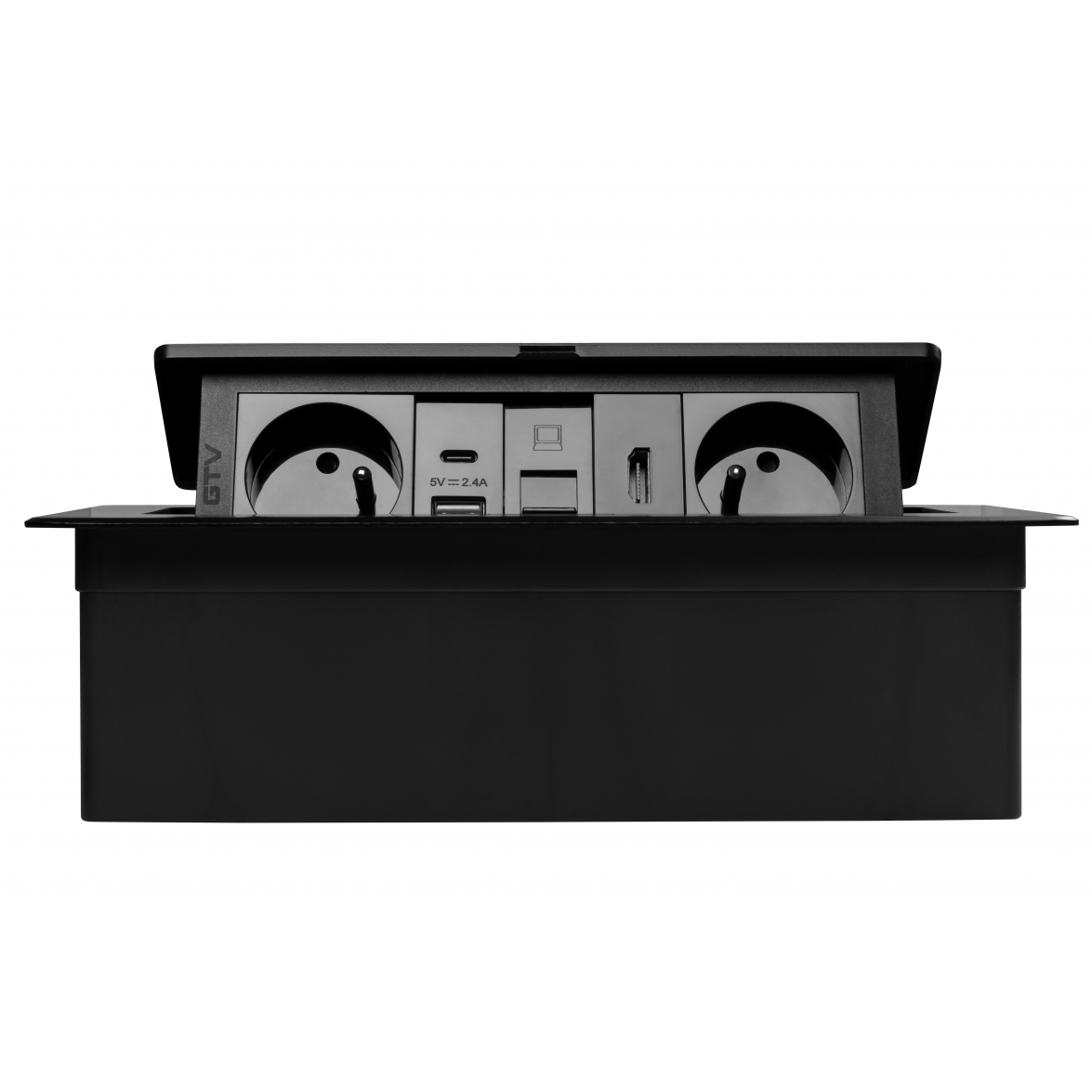 Multi Soft – Priză încorporabilă în blat, cu 2 prize Schuko, USB A + C, HDMI și RJ45, finisaj negru [5]