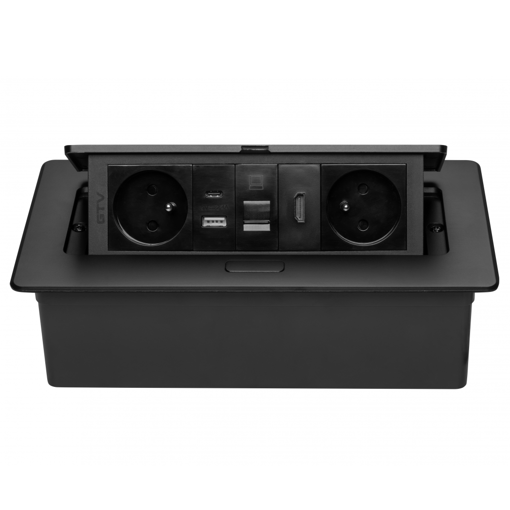 Multi Soft – Priză încorporabilă în blat, cu 2 prize Schuko, USB A + C, HDMI și RJ45, finisaj negru [2]