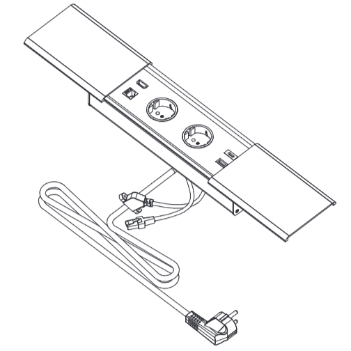 Priză încorporabilă în blat GTV Prestino, 2 prize Schuko, USB A + C, HDMI, RJ45, alb, 310 x 100 mm [7]