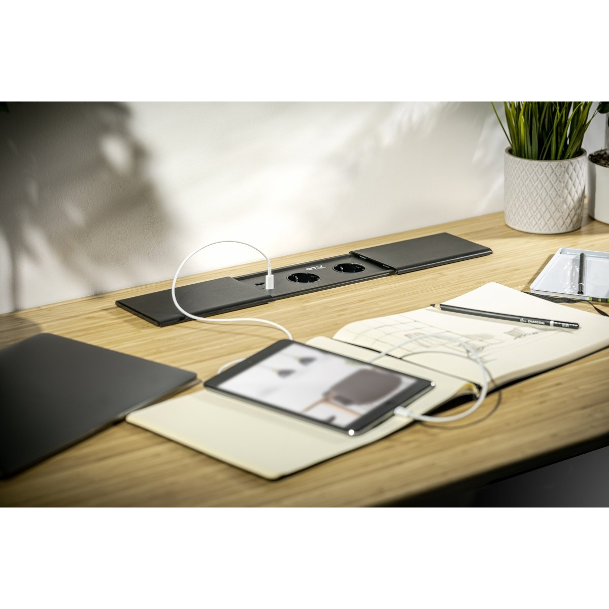 Priză încorporabilă în blat GTV Prestino, 2 prize Schuko, USB A + C, HDMI, RJ45, alb, 310 x 100 mm [3]