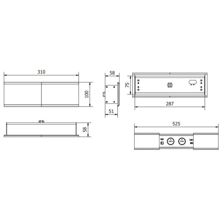Priză încorporabilă în blat GTV Prestino, 2 prize Schuko, USB A + C, HDMI, RJ45, aluminiu, 310 x 100 mm [8]