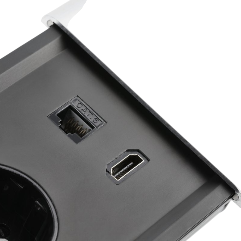 Priză încorporabilă în blat GTV Prestino, 2 prize Schuko, USB A + C, HDMI, RJ45, aluminiu, 310 x 100 mm [6]