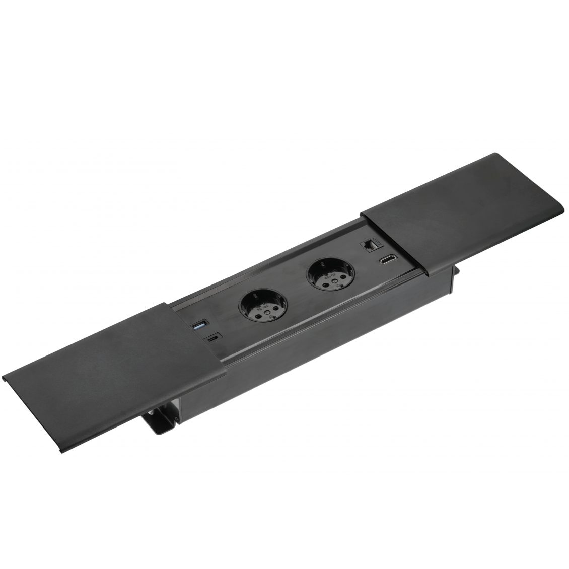 Priză încorporabilă în blat GTV Prestino, 2 prize Schuko, USB A + C, HDMI, RJ45, negru, 310 x 100 mm [1]